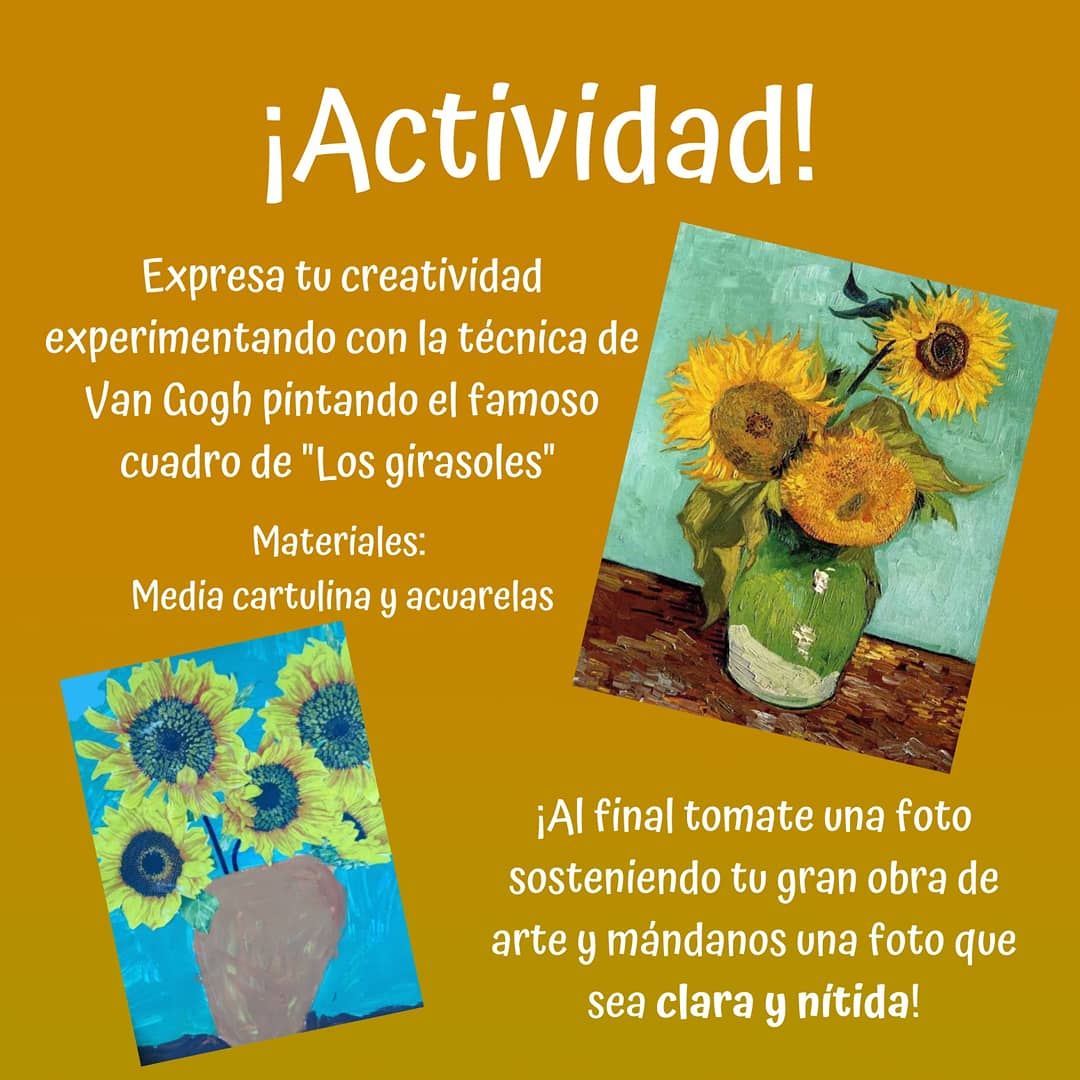 centinelasmty's tweet photo. Vamos a conocer a Vincent van Gogh. Su vida, su pasión por la pintura🎨 y por escribir✒
Al final tiene un reto, pintar "Los Girasoles" experimentando con la técnica de Vincent, ¡atrévete a pintarlo y mándanos tu obra de arte! 
#retocentinelas #vangogh #actividadesparaniños https://t.co/tbdeYcmb8t