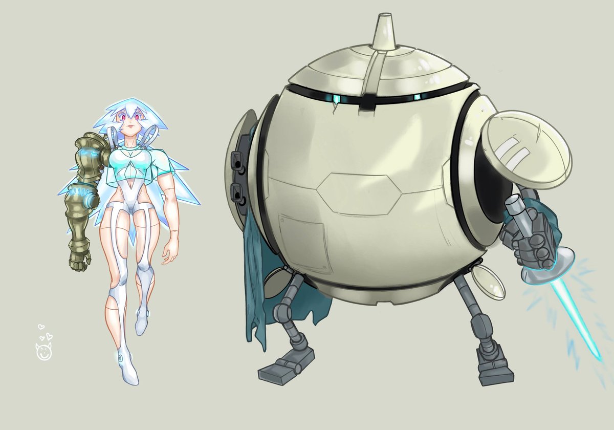 hmckaynova's tweet photo. New artwork of Blanche as AS3 Blanche! She's in full overdrive, making her hair static and spikey, as well as sporting a new arm. Next to her is AMBU (Awoken Mobile Backup Unit) for size comparison, and cuz well a full art of AMBU! #ArtistOnTwitter #digitalart #conceptart https://t.co/2yjHiEsGc9