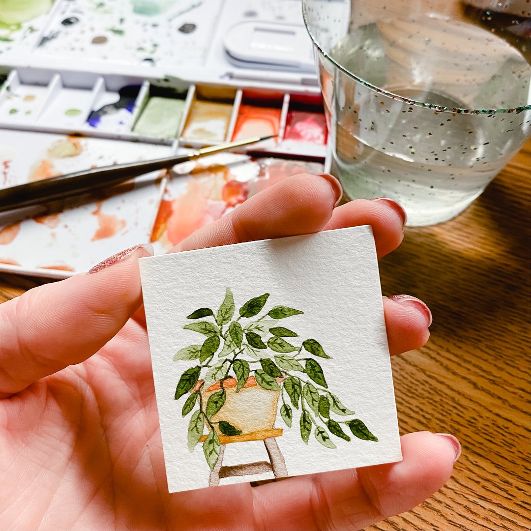 bloomingtree_'s tweet photo. Is #minipaintingmonday a thing? If it is, here's my contribution 😂 

I often times have scraps from cutting paintings and prints + I decided to find a creative way to repurpose them. Here's my first mini painting, which measures 2" x 2". https://t.co/ykUMALJeES
