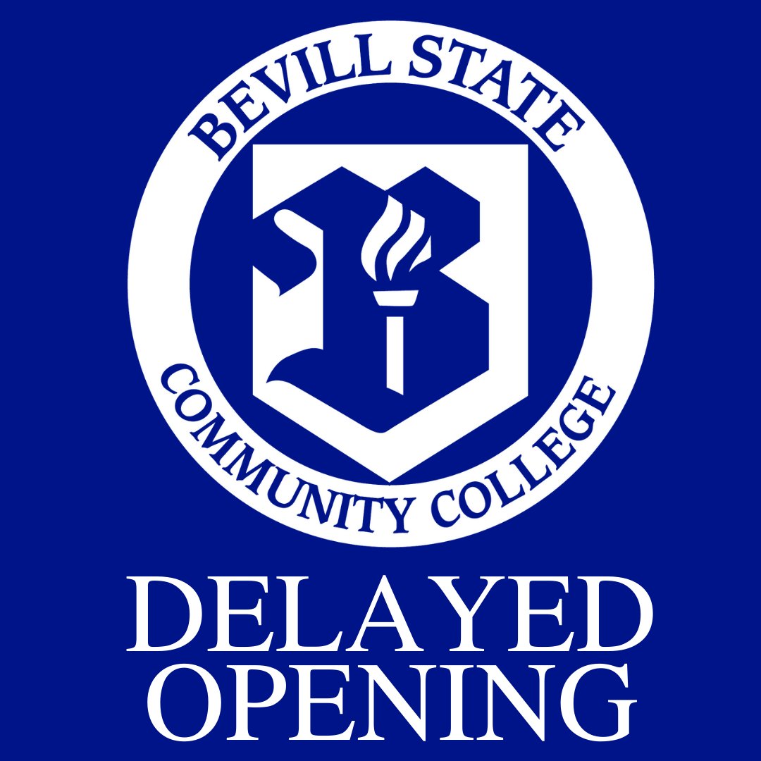 bevillstate's tweet photo. All Bevill State Community College campuses will delay opening tomorrow, January 12, 2021, until 10:00 am for students, faculty, and staff due to morning road conditions. Please be safe! #SafetyFirst https://t.co/CBugWPeqLu
