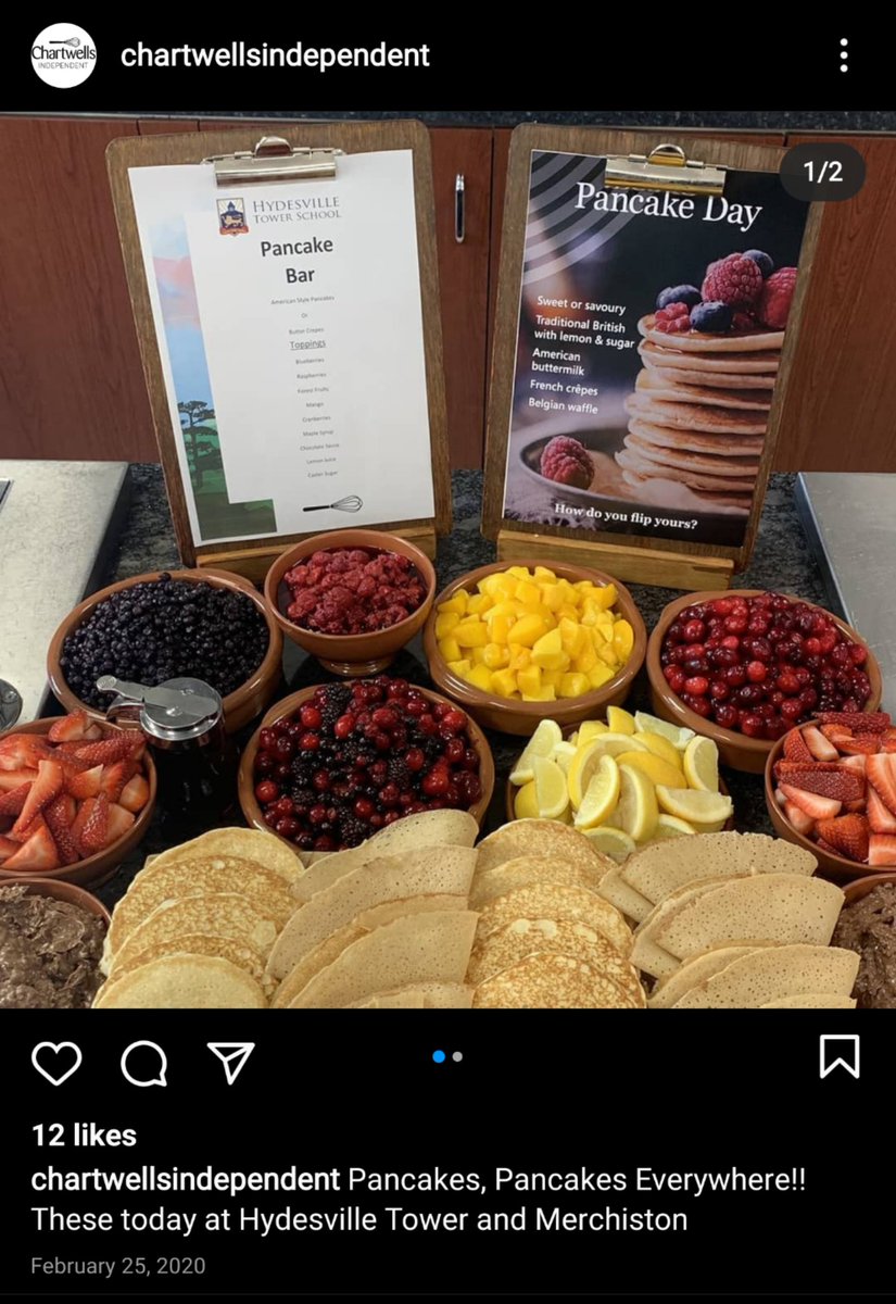 Remember those deflated apples the poor kids are getting from  @Chartwells_UK? Here's pancake day for the rich kids