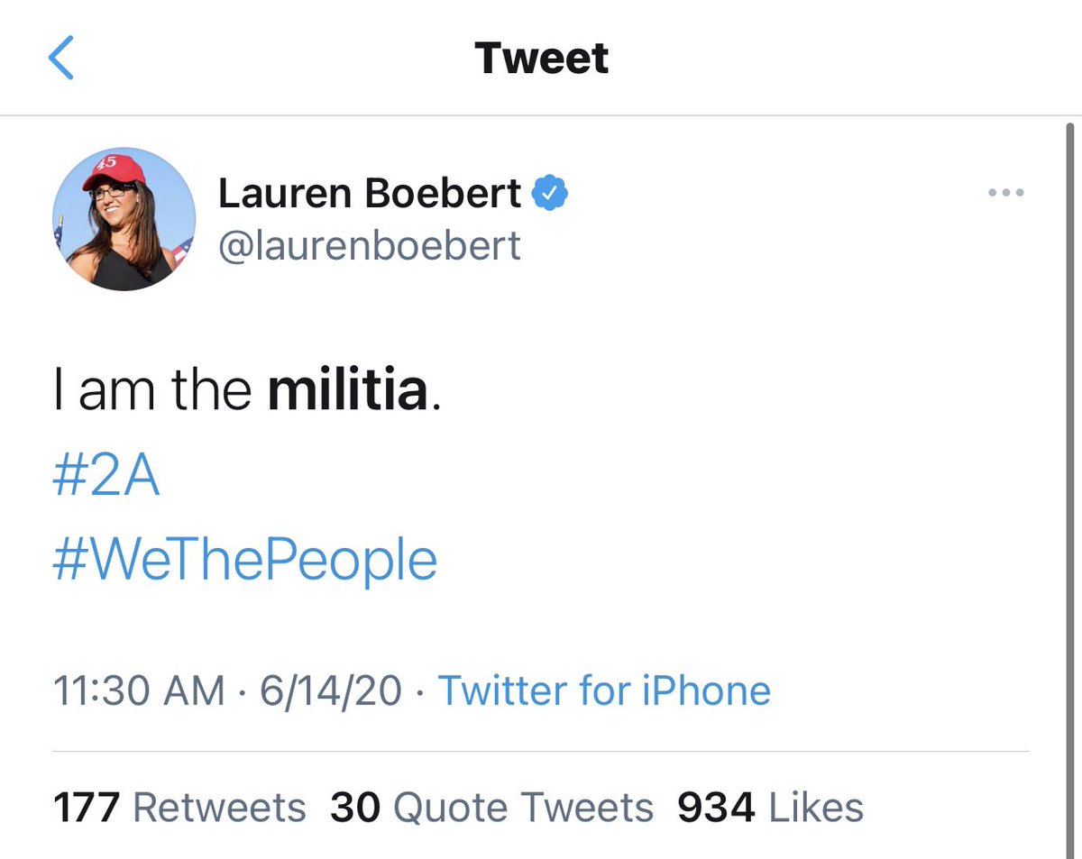 It’s all coming together. This June, Lauren Boebert herself tweeted she is “the militia.” Boebert didn’t view those storming the Capitol Building as enemies, but as fellow militia members.  https://twitter.com/laurenboebert/status/1272204656404561928