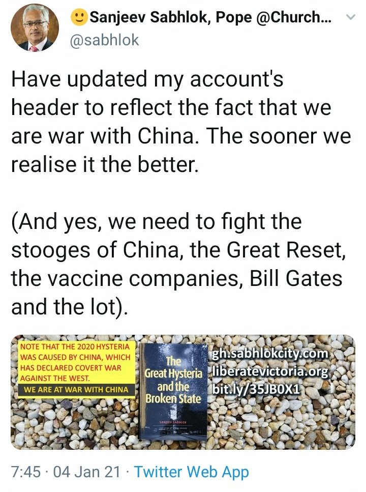 We are at war with China & Bill Gates, he says.One I hadn't heard before is that Boris Johnson adopted herd immunity but Chinese Twitter Bots created crucial pressure to shift the policy to lockdown. (The key to the open letter is China drives all policy choices)