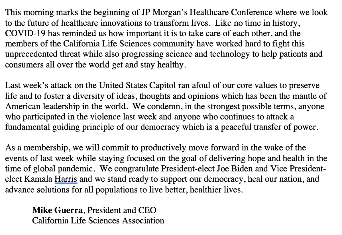 CALifeSciences's tweet photo. @CLSA_CEO issued the following statement today in response to the senseless violence last week and the start of the JP Morgan healthcare conference today. https://t.co/Vt2GeEZUhj