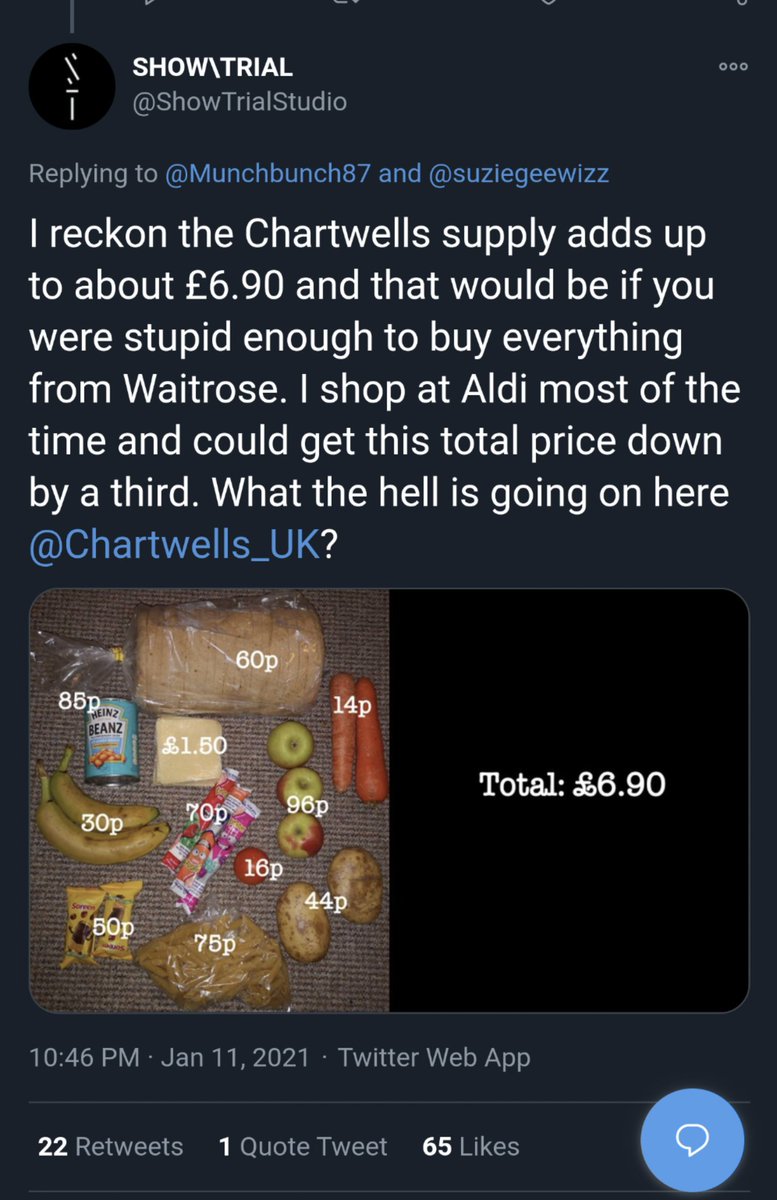 Yes, those meals are paid for via fees. But Chartwells_UK belongs to a parent group which can choose where it profits. By retaining possibly £23 profits on a £30 budget, they chose to starve children for profit, while sprinkling excess on the wealthy.