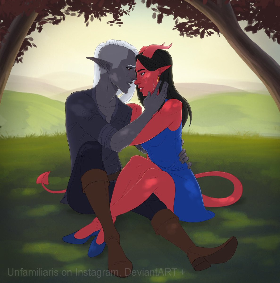 unfamiliaris's tweet photo. So yeah, Ren and Imeena’s relationship flourished largely in secret amidst tumult, Imeena being accused of regicide and more- and by the end of the story arc, Ren professed the “L” word. Thank goodness it was mutual, their official ship name has been #renmeena. ❤️

#dnd #dndart https://t.co/CKSBcW4feQ