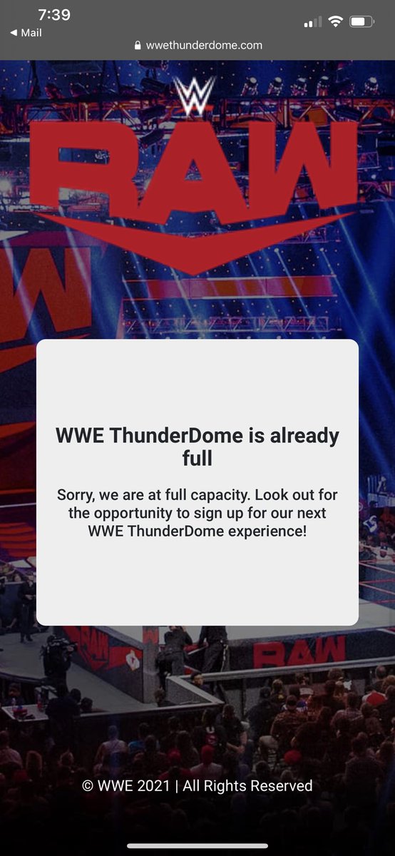 kimpad's tweet photo. My poor 9yr old has been trying to get in forever finally this months he’s been getting the link but every time he clicks to go in he’s gets this and it breaks his heart.🥺 poor guy says it’s never gonna happen. #WWERaw #ThunderDome @WWEUniverse https://t.co/aWxGNIRcEY