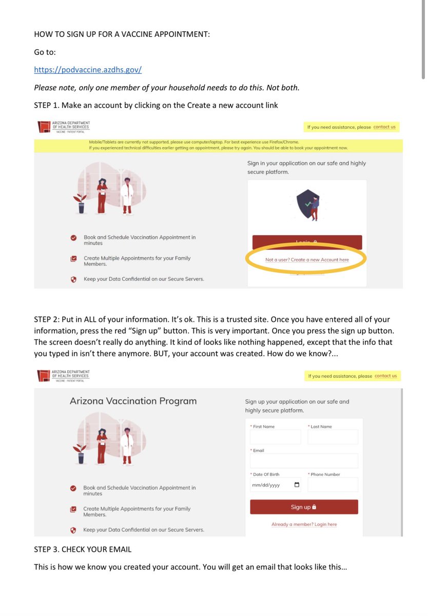 My sister said many older Arizona residents have had trouble navigating the vaccine signups so she made this guide to help! ITS A LOT OF STEPS. Please forward to any AZ people who might need help! Thread!!