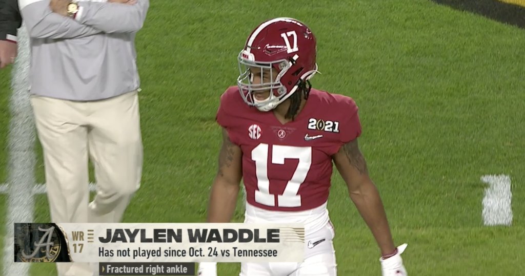 Jaylen Waddle has suited up for Alabama.

Nick Saban said he is a game time decision.

#NationalChampionship