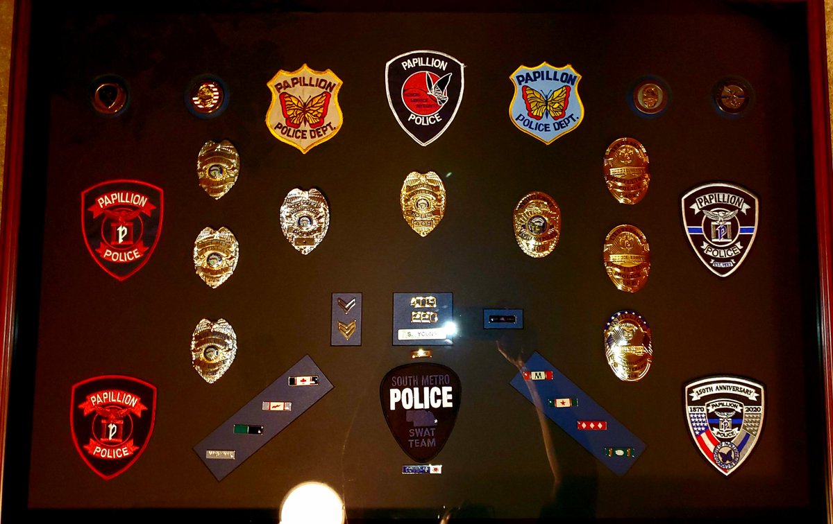 Ltyogi409's tweet photo. Thank you Papillion Police and F.O.P. Lodge #19 for the incredible retirement send-off and the beautiful shadowbox of memories. https://t.co/xW6H9oXMFq
