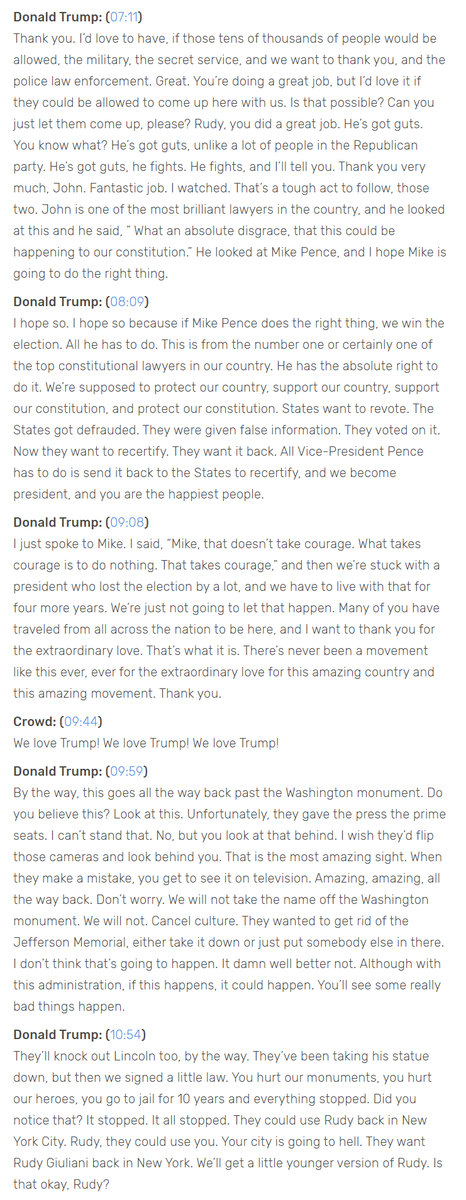 Transcript of Jan 6. Trump speech: https://www.rev.com/blog/transcripts/donald-trump-speech-save-america-rally-transcript-january-6