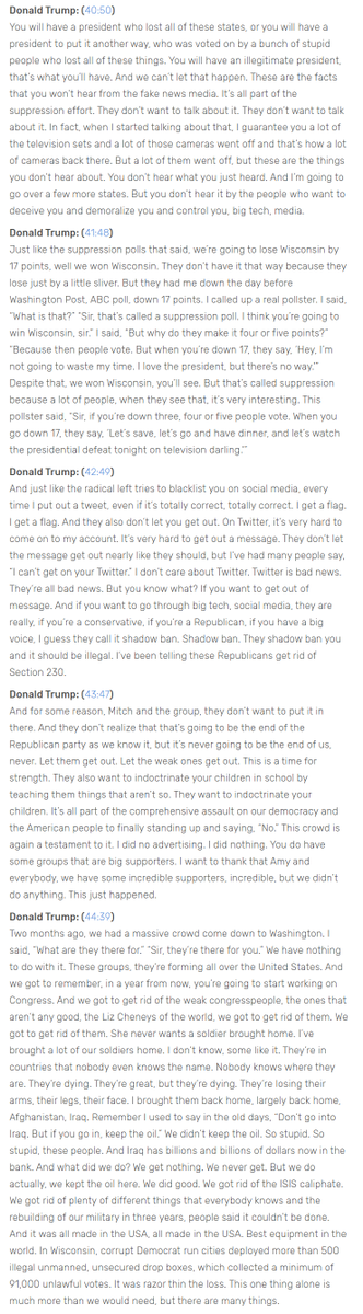 Transcript of Jan 6. Trump speech: https://www.rev.com/blog/transcripts/donald-trump-speech-save-america-rally-transcript-january-6