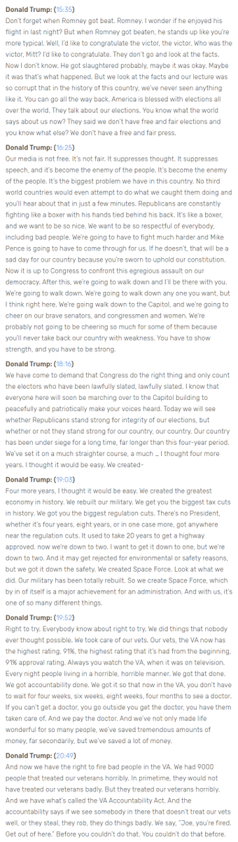 Transcript of Jan 6. Trump speech: https://www.rev.com/blog/transcripts/donald-trump-speech-save-america-rally-transcript-january-6