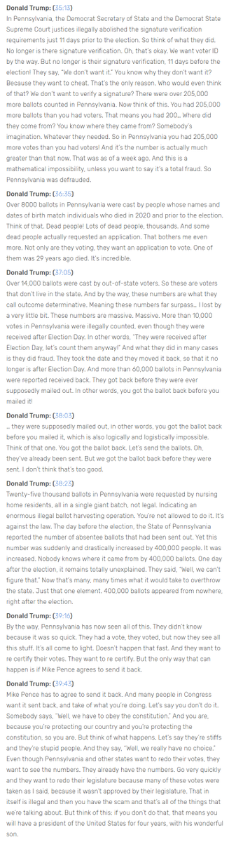 Transcript of Jan 6. Trump speech: https://www.rev.com/blog/transcripts/donald-trump-speech-save-america-rally-transcript-january-6