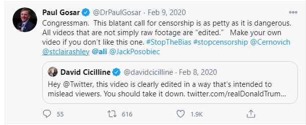 It appears Ali and Rep Gosar's earliest connection between them both on Twitter occurred on the 9th of Feb 2020.