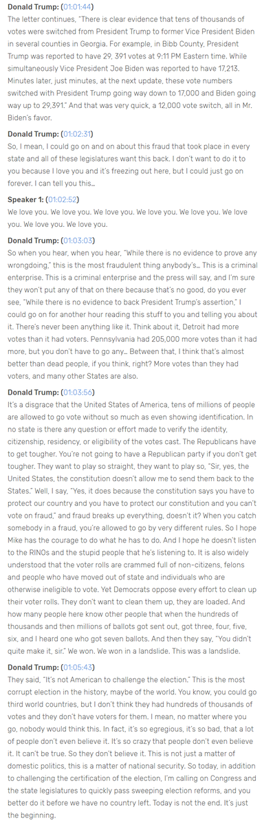 Transcript of Jan 6. Trump speech: https://www.rev.com/blog/transcripts/donald-trump-speech-save-america-rally-transcript-january-6