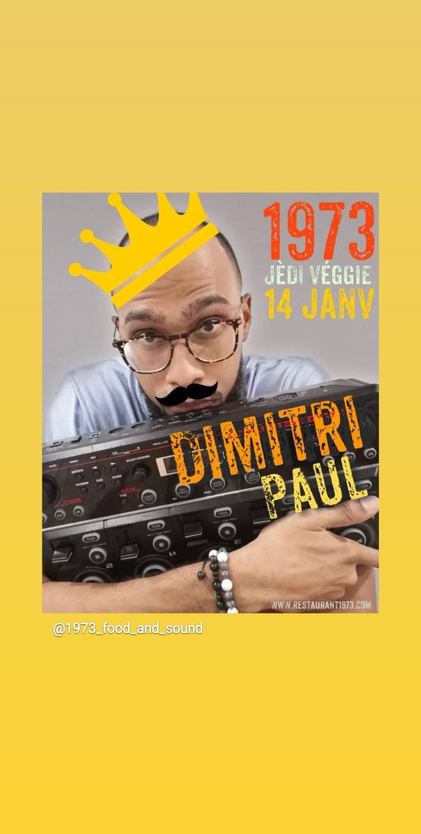 1973Food's tweet photo. [Jèdi Veggie &amp; live, jeudi 14 janvier avec en live @dimitripaulmusic ] https://t.co/2AL8KLx3T5