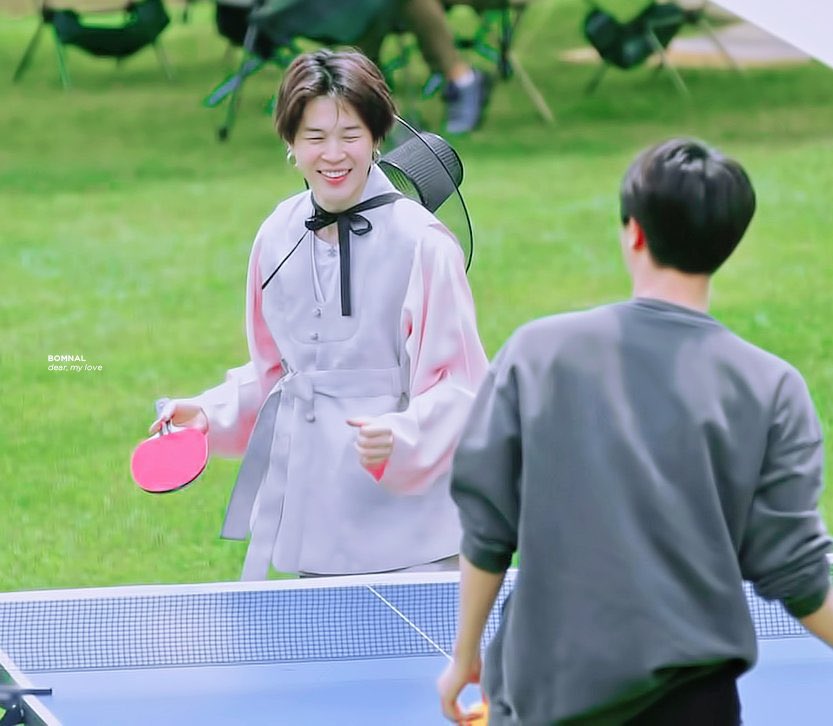Thank you,  @BTS_twt Jimin, for 𝗯𝗲𝗶𝗻𝗴 𝗳𝘂𝗻𝗻𝘆 and making us laugh.Your special request to wear hanbok that day: while driving, playing ping-pong  is something that I will remember for a very long time - forever!  #Happy8YearsWithJimin  #지민  #방탄소년단