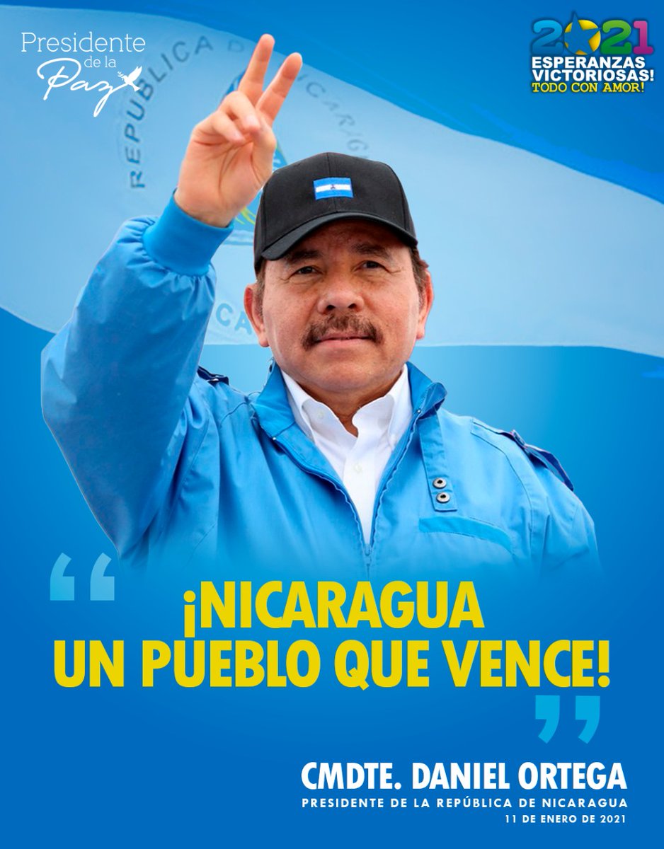 Viva el Cmdte Daniel2021. Unida Nicaragua triunfa.
#SeguimosCambiandoNicaragua 
#2021EsperanzasVictoriosas 
<a href="/FloryCantoX/">Flor y Canto 🇳🇮</a> 
<a href="/PajaraSandinist/">Chavez</a>