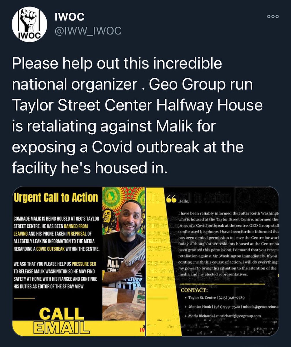 🗣THIS IS CORPORATE AND STATE SUPPRESSION OF HUMAN RIGHTS ! READ UP! @48hillssf Tim Redmond wrote a beautiful article exposing GEO Group suppression of COVID Outbreak and our Editor Malik who NEEDS TO BE OUT HERE FIGHTING FOR UNIVERSAL HUMAN RIGHTS!!! THANK YOU ALL FOR SUPPORT💜
