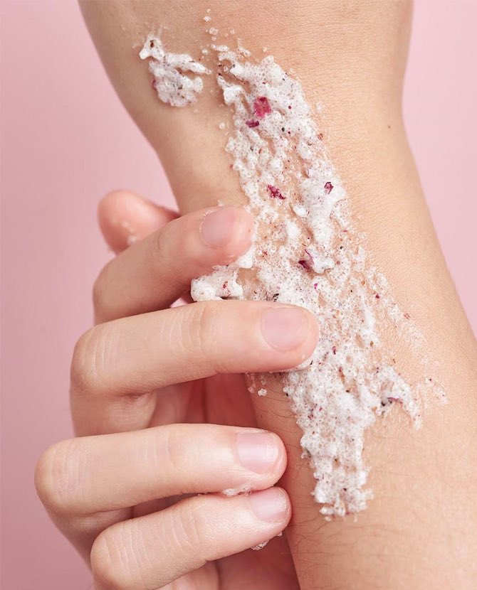 Try using chemical exfoliants instead as they are much gentler to your skin than physical exfoliants despite their name. If you already have some scrubs at home, use it on your body.