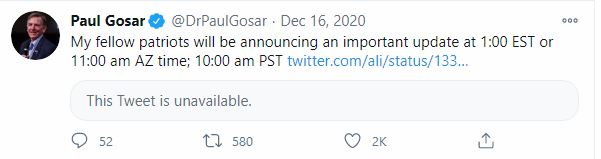 During this mid-late December period Rep Paul Gosar was also promoting stop the steal.