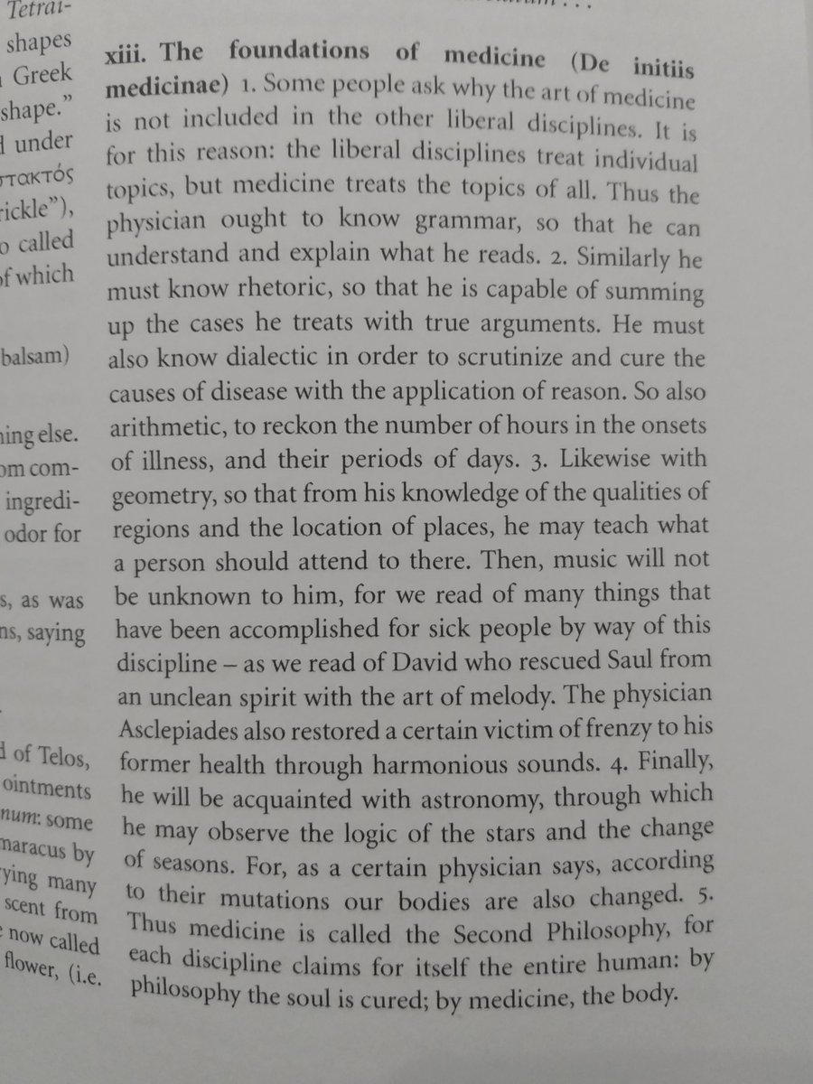 Book IV on medicine mildly interesting throughout but rarely noteworthy; the conclusion is intriguing though: medicine is second philosophy (I don't buy it, ftr)