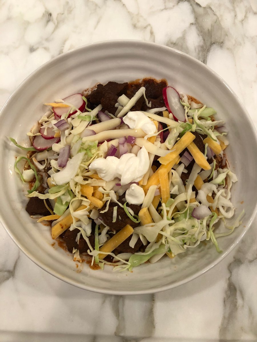 We finish it with all kinds of crazy. Radishes, cabbage, cheese, SC, more vinegar. Fin.