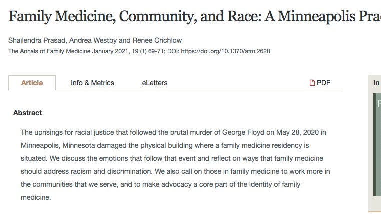 MAFP's own <a href="/shaileyprasad/">ShaileyPrasad MD MPH</a>, <a href="/reneecrichlowMD/">ReneeCrichlowMD she/her</a> &amp; <a href="/AndreaWestbyMD/">Andrea Westby (she/they)</a> authored an article in this issue of <a href="/AnnFamMed/">Annals of Family Medicine</a>, calling on those in family medicine to work more in the communities that we serve &amp; to make advocacy a core part of the identity of family med. annfammed.org/content/19/1/69