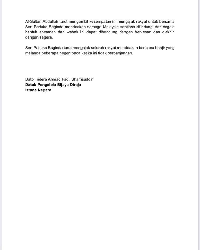 BREAKING: The Yang di-Pertuan Agong has declared an emergency is in place until 1 August 2021 to contain the spread of COVID-19.