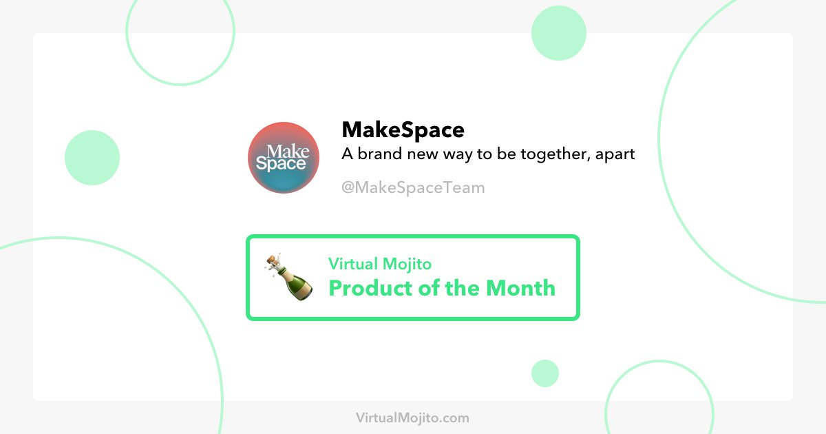 Product of Jan 2021 goes to...

🎊 <a href="/MakeSpaceTeam/">MakeSpace</a> 🍾

A whole new way to be together, apart. A browser for you, your friends, and your community. A place to co-create, co-work, or just hang out.

Have fun: makespace.fun