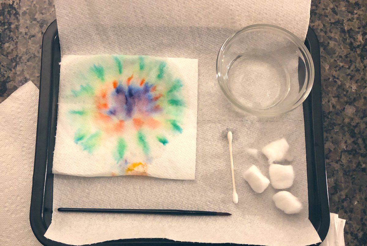 TeacherInTheSix's tweet photo. We did our first virtual art lesson and it was a success! The key was making it simple and using readily available supplies. We used paper towels, markers and water to create tie dye fire works to celebrate the #NewYear2021. Got any more ideas for #virtualartlessons? https://t.co/NIGt0z8ukI