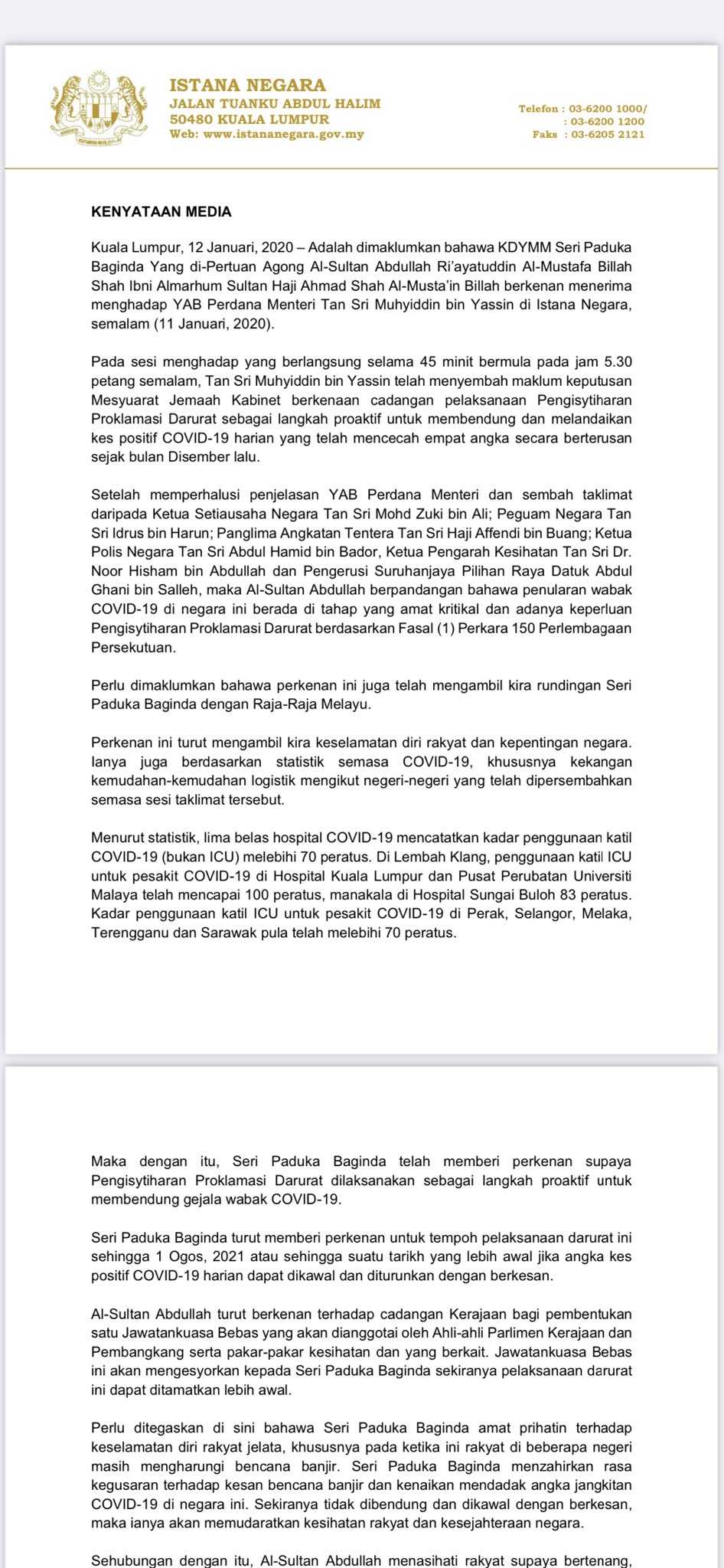 Melissa Goh On Twitter Pm Muhyiddin Will Be Making A Special Address At 11 Am Regarding The Emergency Declaration That Was Consented By The King After Consulting With The Rulers Council