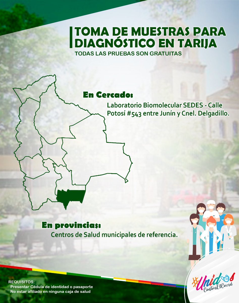 miaulatan's tweet photo. Centros de salud habilitados en #Chuquisaca, #Oruro y #Tarija para pruebas #Covid19 seguras y gratuitas.

Información, prevención y cuidado. https://t.co/E3X4S4jswL