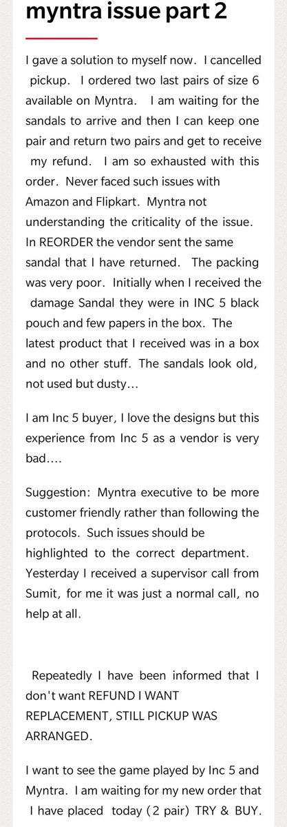 Jaya0311's tweet photo. @myntra @Inc5Shoes

Due to character limitations I had to Twit multiple times. Refer to the screenshots with my issues
#myntra #inc5 https://t.co/cjnl0X6b6a