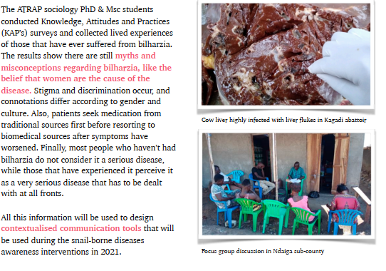 AtrapU's tweet photo. Extracts from #ATRAP Newsletter Issue1
Preliminary Findings show
i) There are still myths and misconceptions regarding bilharzia, like the belief that women are the cause of the disease.
ii)Patients seek medication from traditional sources first
@HuyseTine @africamuseumbe https://t.co/gS3tkwEZqy