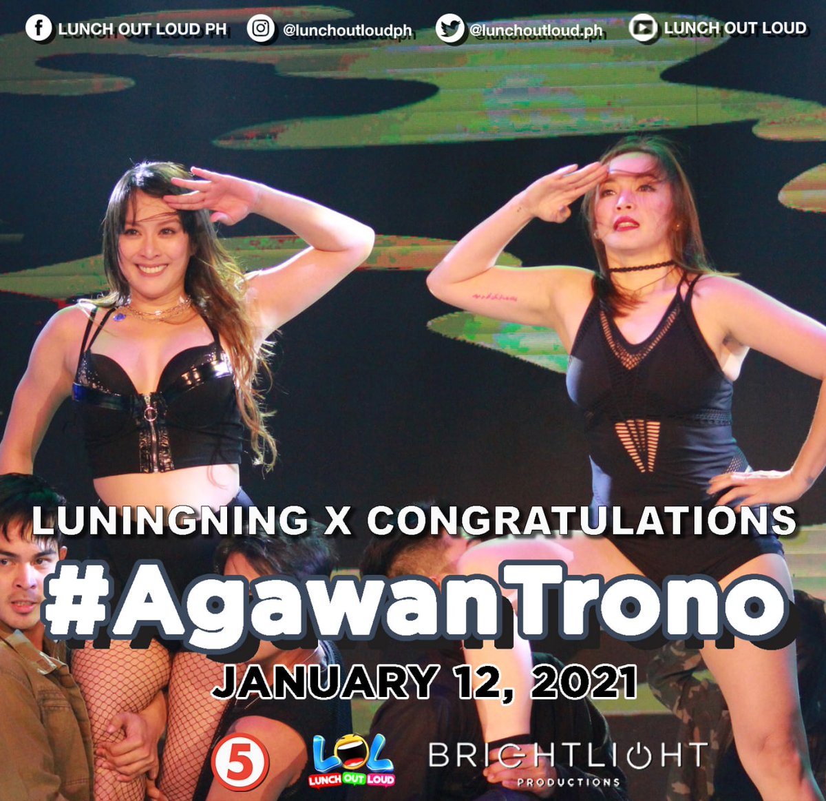 tropang_LOL's tweet photo. Kung may showdown sa kantahan mamaya! Meron ding showdown sa sayawan kasama ang mga batikan sa noontime show.. #Luningning & #Congratulationz!
#AgawanTrono
🗓 January 12, 2021
⏰ 12NN
📺 @LunchOutLoudPH, @TV5manila https://t.co/uHco3spvCq