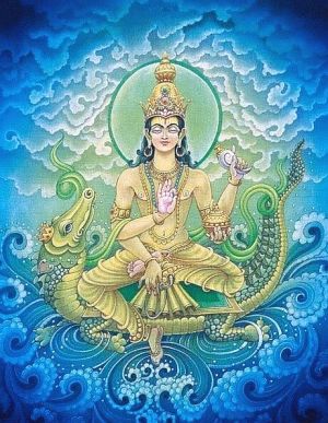Varuna (Sanskrit: वरुण) is the chief deity of the Adityas: the one’s who uphold divinity and moral laws. Adityas are the sons of Aditi, the deity presiding over Punarvasu. Varuna has immense healing powers and the ability to give life.