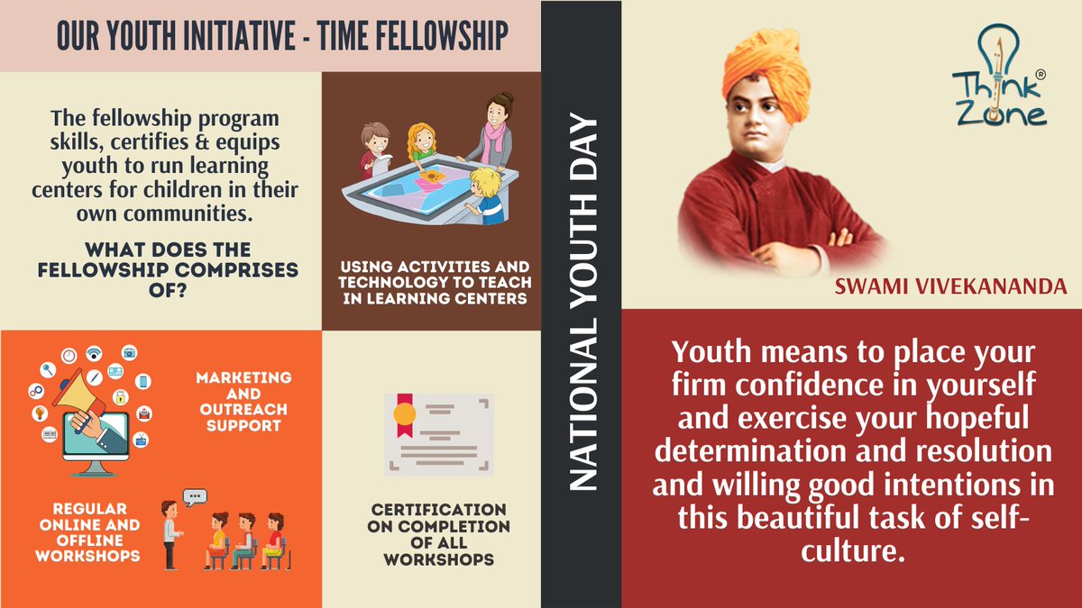 ThinkZoneIndia's tweet photo. Swami Vivekananda was a spiritual youth icon
On his birth anniversary we are celebrating #NationalYouthDay! ThinkZone's #youth initiative - TIME #Fellowship is also an effort to make the youth of this country self-dependent
@IndiaSports
#YouthDay #YouthDay2020 #AtmaNirbharBharat https://t.co/u9F1jNxok2
