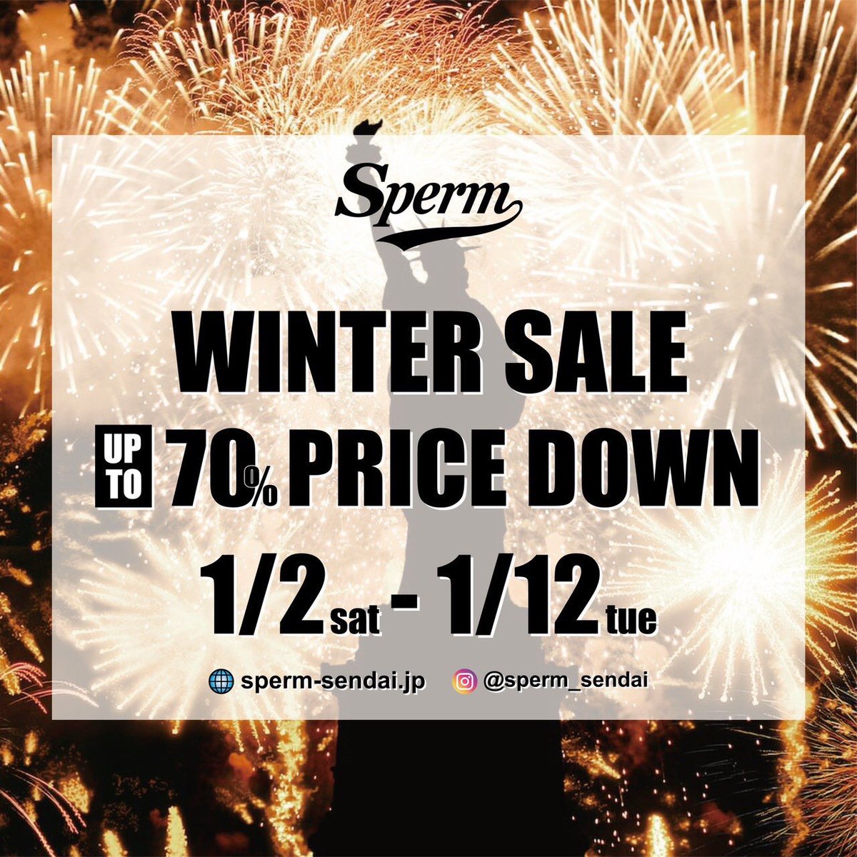 sperm_sendai's tweet photo. OPEN!!

12:00-19:00⏰

WINTER SALE FINAL!!
今日が最終日になりますのでお買い逃しの無いようにお願いします〜🙌

ご来店が難しい方もオンラインストアを充実させておりますので是非そちらをご覧下さい✅

本日もご来店お待ちしております🤝 https://t.co/jInbhbEjmp