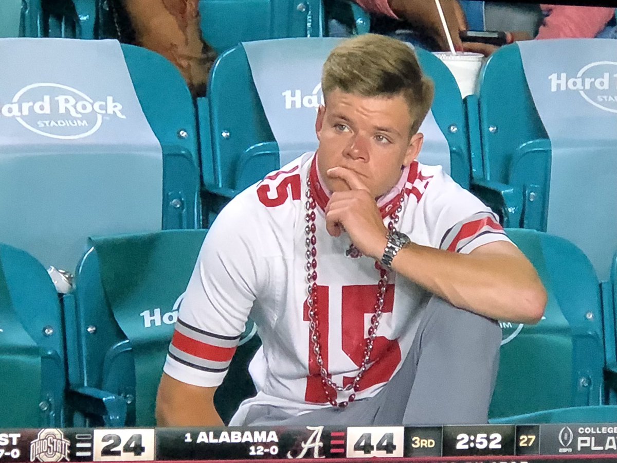 I don’t think Matt Damon is too pleased with the way the national championship game is going. He’s probably thinking “How ‘bout them apples, Jason Bourne?” or something like that.