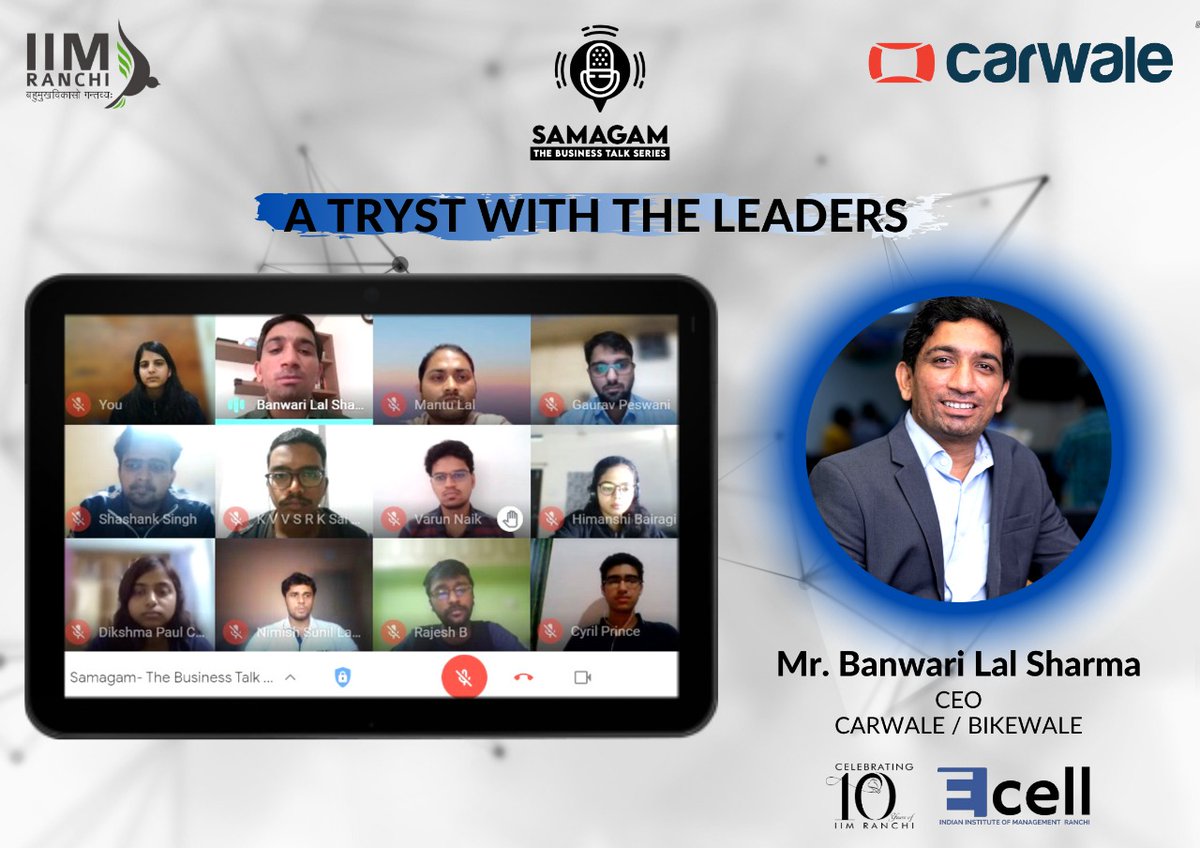 ecell_iimranchi's tweet photo. It was a pleasure to host Mr. Banwari Lal Sharma (CEO, @CarWale/BikeWale), for an insightful session on 'Why everyone should be an entrepreneur!'.
Spotlight: Entrepreneurship is a mindset &amp; requires two key success mantras, taking accountability &amp; an appetite for risk.

#Samagam https://t.co/z1FO1N9GSP