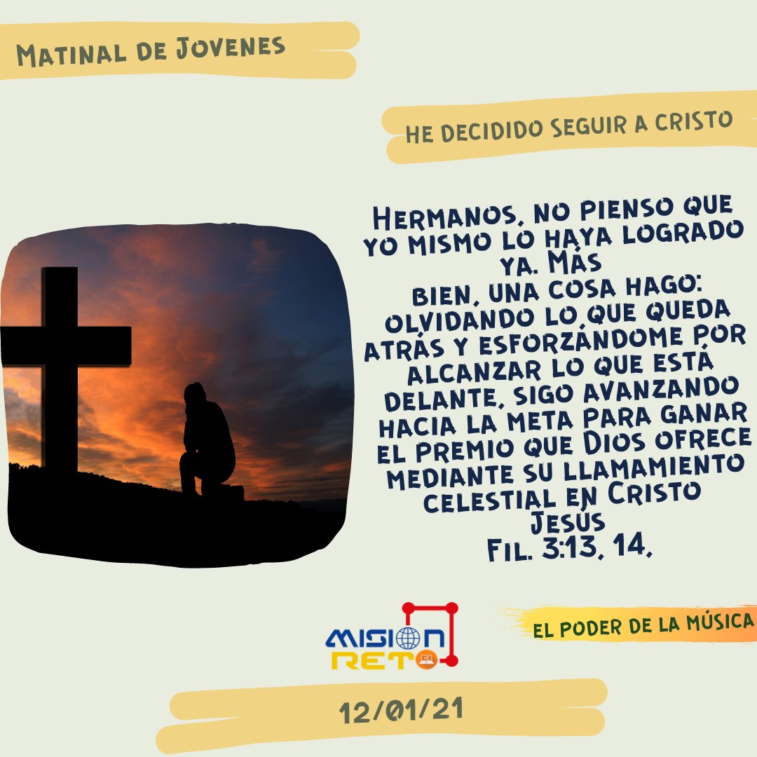 zona91ja's tweet photo. Dios nos ha llamado a seguirlo. Olvidemos lo que queda atrás, tomemos esta firme decisión y mantengámosla hasta la meta final… sin volver atrás.
#MatinaldeJóvenes https://t.co/6zHFTWp4Ue