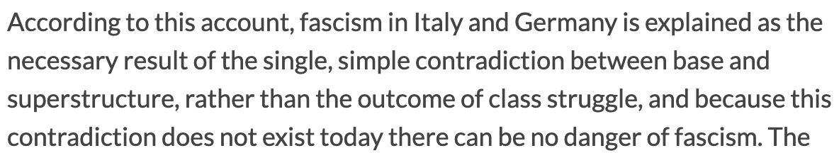 Montag also suggests that our "economism" misses the class struggle dynamics involved in the rise of European fascisms. Our account is broadly informed by our reading of Poulantzas' Fascism & Dictatorship, which distinguishes...