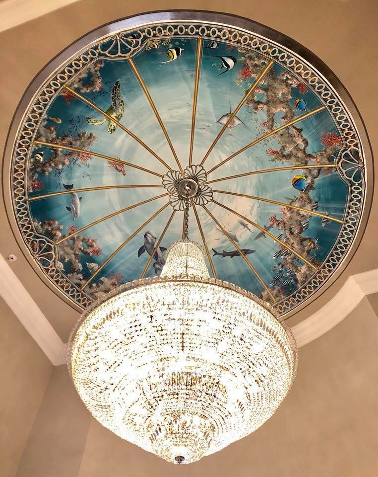 MichelePeraino's tweet photo. It’s hard to believe it was 3 years ago today the @Luckyjol and I finished painting this domed ceiling 20 feet in the air in Boca Raton, FL. #murals #seamurals #ArtistOnTwitter #artistsontwitter #Thankful https://t.co/6e5Hy07o5P