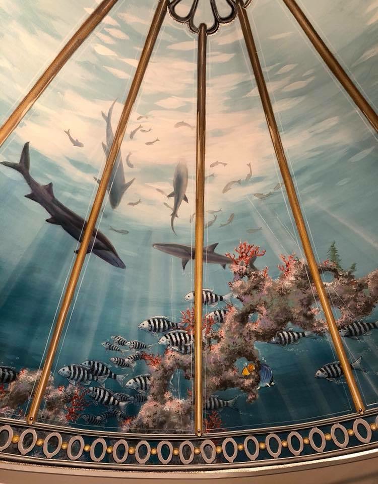 MichelePeraino's tweet photo. It’s hard to believe it was 3 years ago today the @Luckyjol and I finished painting this domed ceiling 20 feet in the air in Boca Raton, FL. #murals #seamurals #ArtistOnTwitter #artistsontwitter #Thankful https://t.co/6e5Hy07o5P