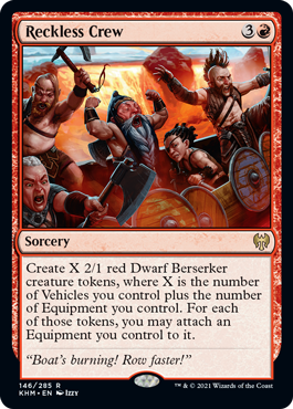 Reckless Crew is a good payoff for equipment decks. It gives decks like Syr Gwyn the ability to go wide out of nowhere. This is a casual card by nature and will be straight gas if dropped on a stale board state, especially with something like Sword of the Paruns on the field. 1/2