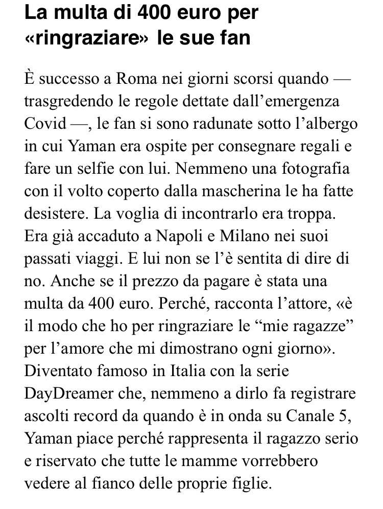 lalala_ross's tweet photo. “... Anche se il prezzo da pagare è stata una multa da 400 euro. Perché, racconta l’attore, «è il modo che ho per ringraziare le “mie ragazze” per l’amore che mi dimostrano ogni giorno” di @florianarullo per il @Corriere #CanYaman https://t.co/ARyBFEFVOf
