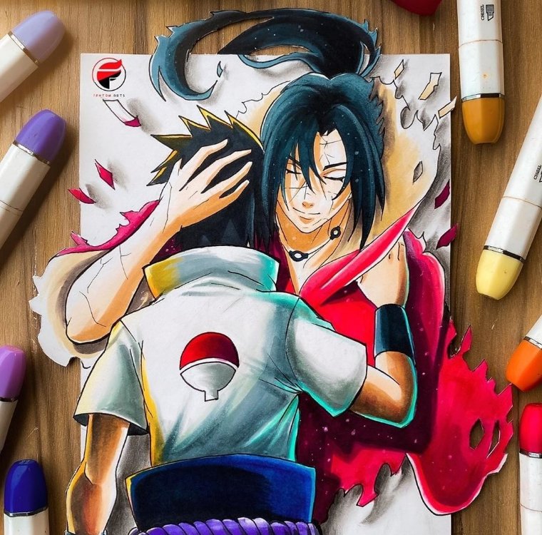 Imagem: Desenho incrível do Sasuke e Itachi feito a lápis/Clique no