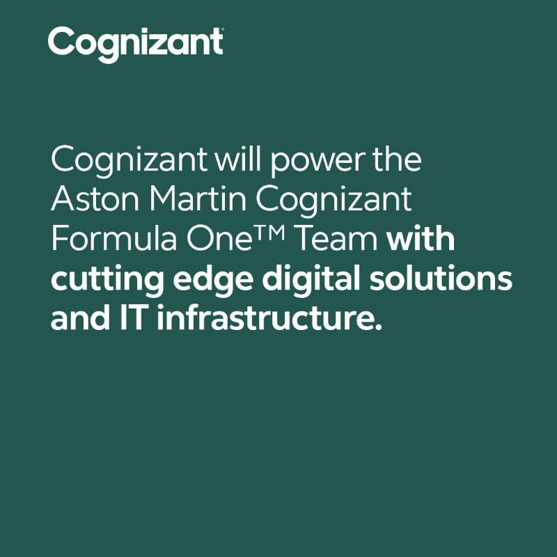 Cognizant's tweet photo. A new era of #F1 has begun: @AstonMartinF1 returns after 60 years, with a new technology partner and title sponsor. 

#IAMF1 #BeCognizant